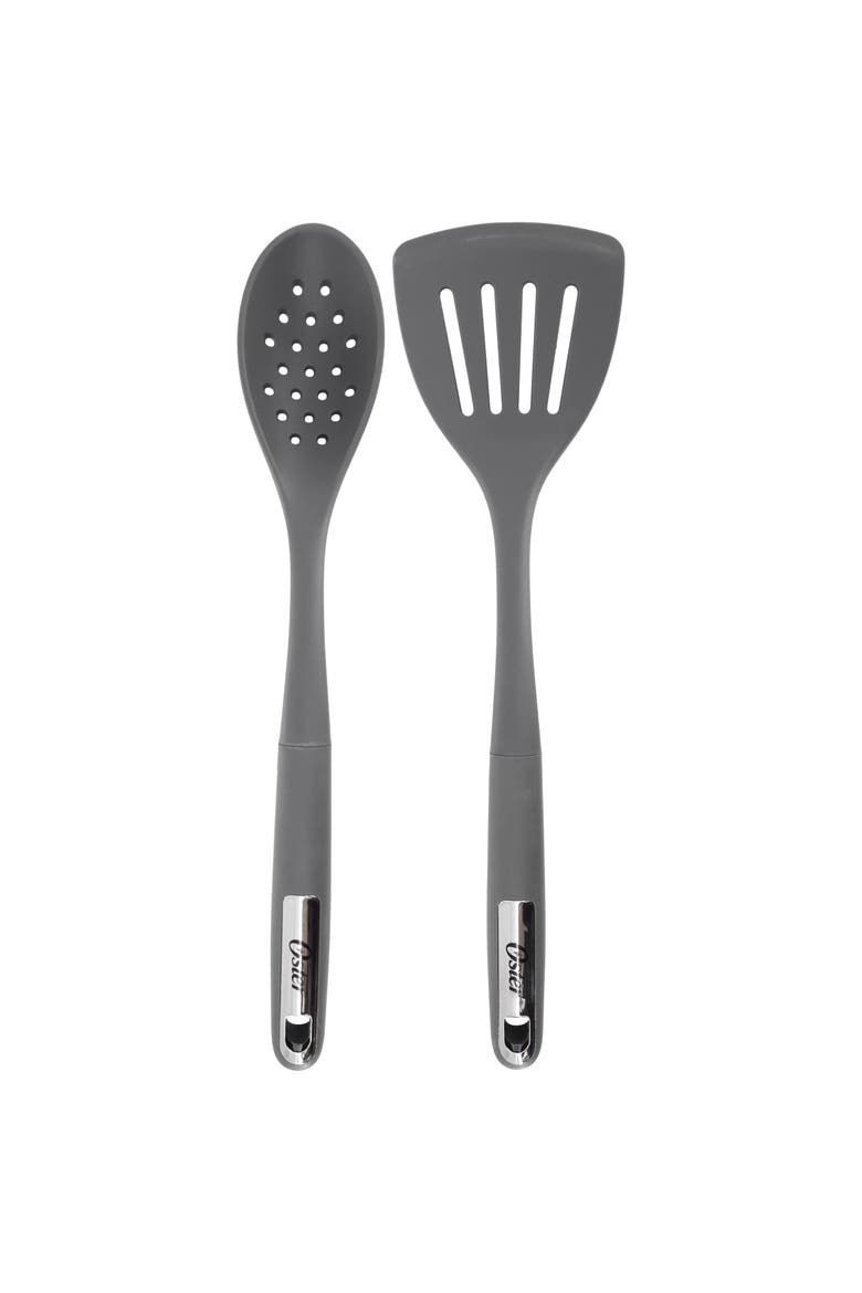 Ridgecrest 2 Piece Silicone Kitchen Tool Slotted Spoon and Turner Set, Main, color, Gray