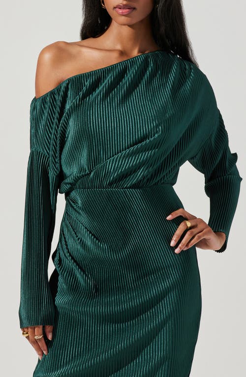 Astr The Label Azenia One-shoulder Long Sleeve Midi Dress In Green