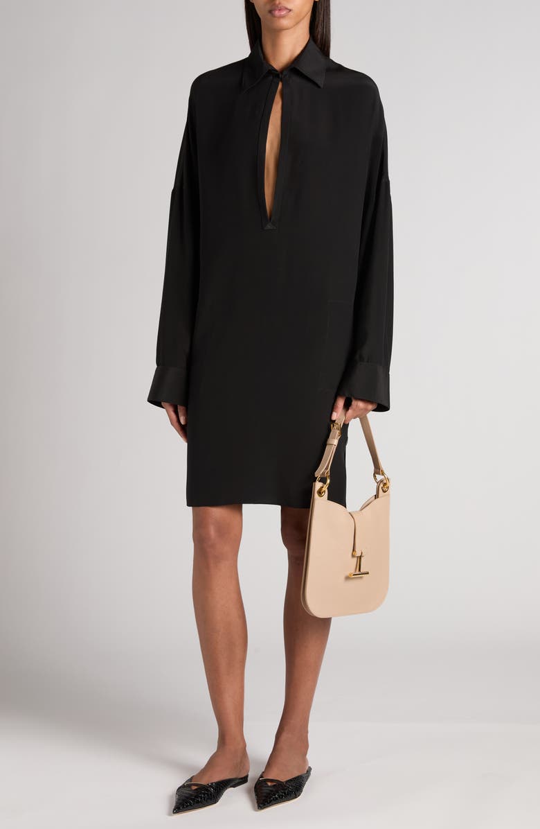 TOM FORD Long Sleeve Silk Crêpe de Chine Tunic Dress, Alternate, color, Black