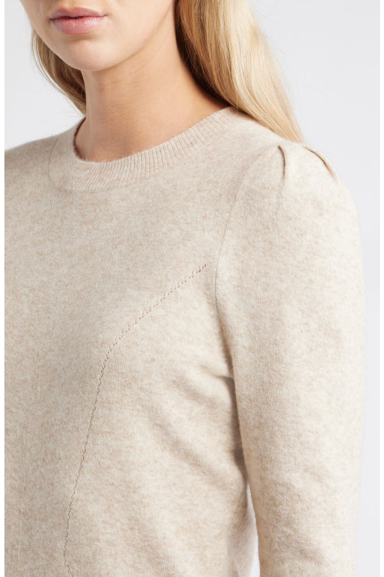 Pointelle Detail Crewneck Sweater, Alternate, color, TAN DOESKIN HEATHER