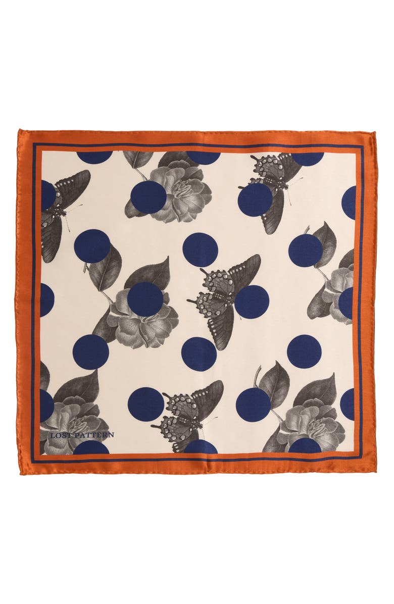 Lost Pattern Noir Floral Silk Pocket Square, Alternate, color, Orange