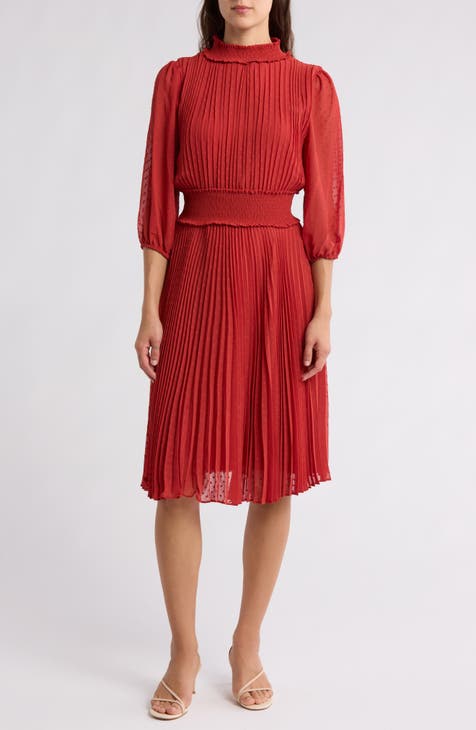 Long Sleeve Pleated Midi Dress