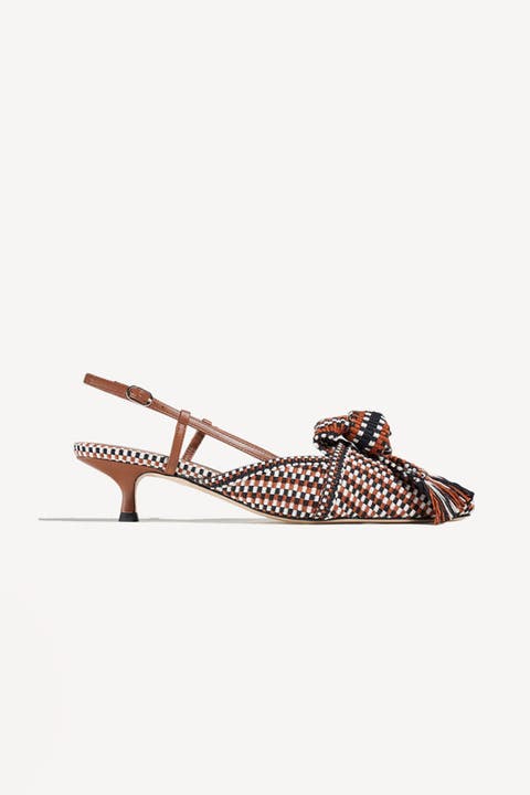 Ula Knot-Detail Pointed-Toe Kitten Slingback Pumps