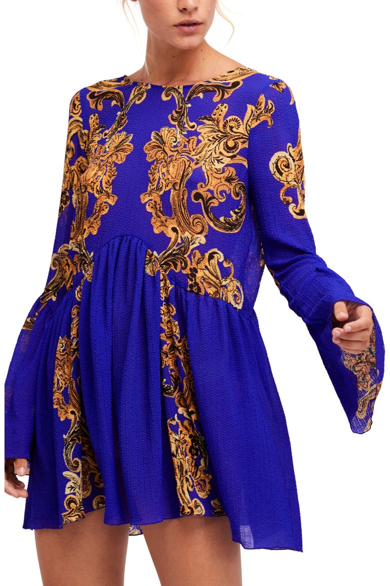 Bell Sleeve Swing Dress, Alternate, color, BLUE