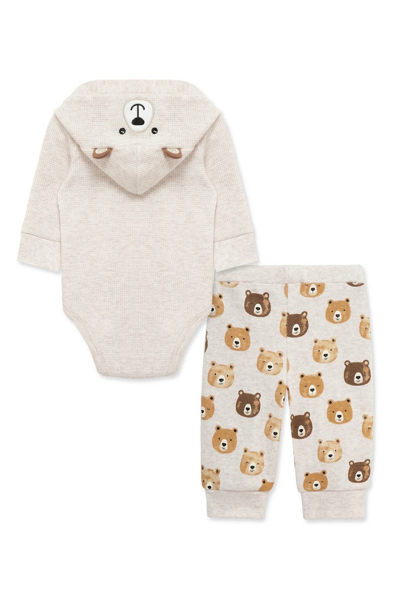 Little Me Bear Hooded Bodysuit & Joggers Set, Alternate, color, Oatmeal