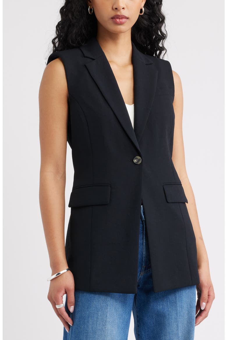 The Curator Belt Detail Longline Vest, Main, color, BLACK