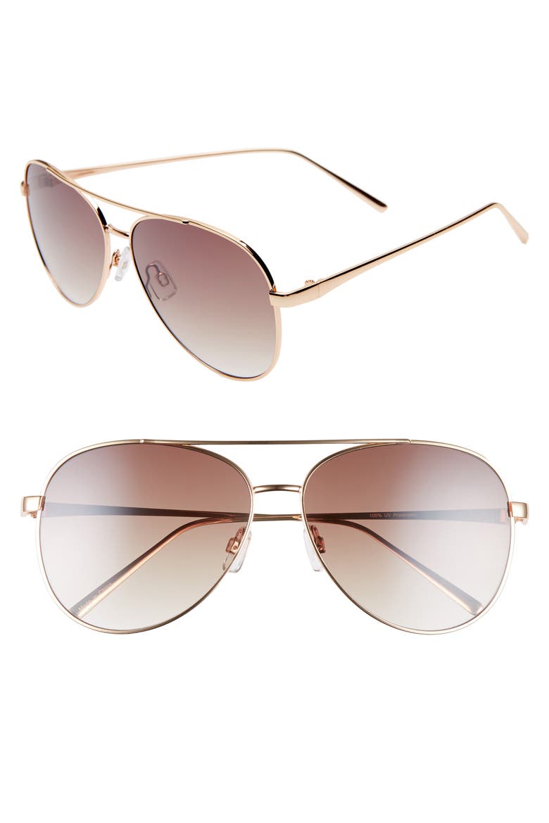 60mm Browbar Metal Aviator Sunglasses, Main, color, GOLD/ BROWN