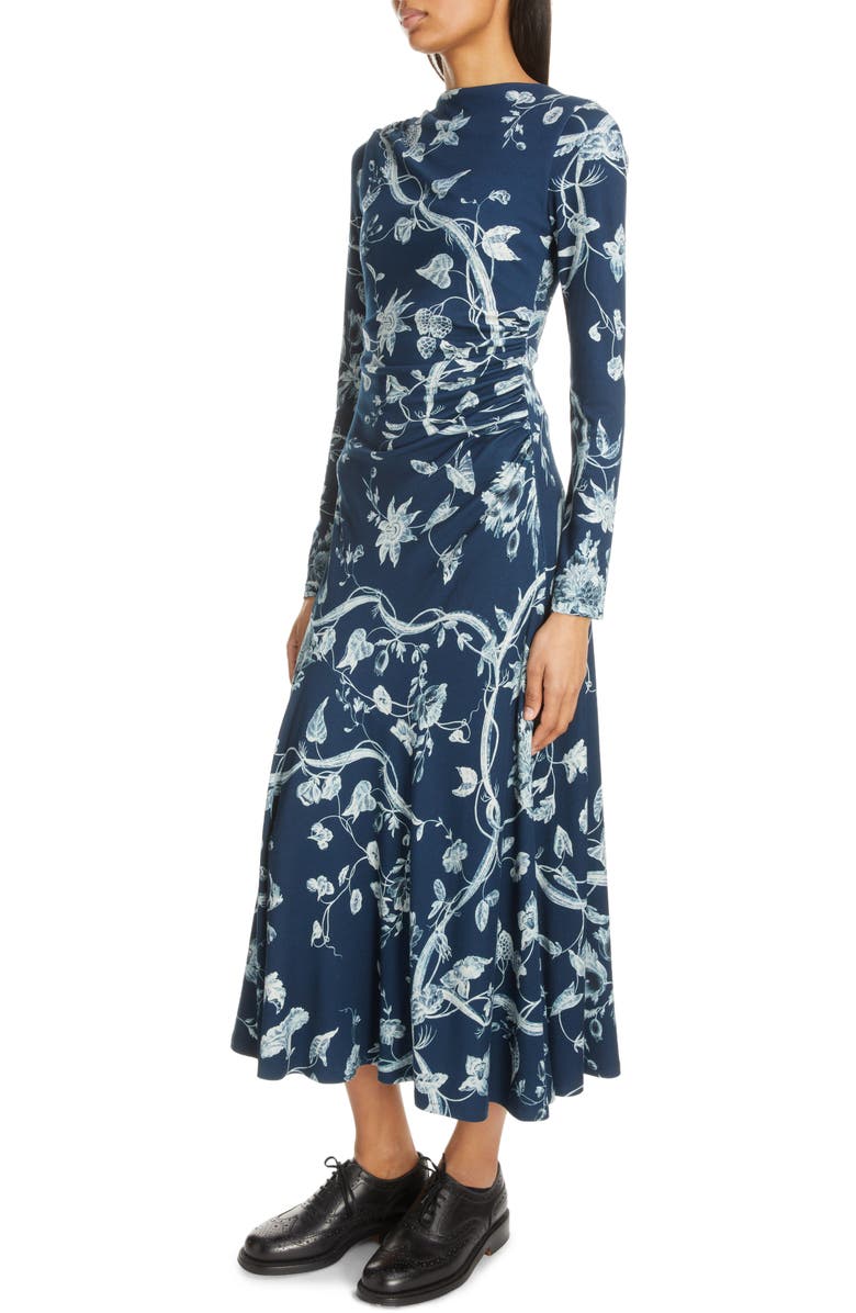 Erdem Floral Long Sleeve Ruched Jersey Dress, Alternate, color, 