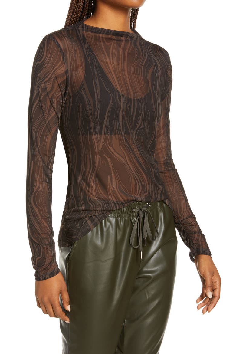 Women's Sheer Luck Long Sleeve Mesh T-Shirt, Alternate, color, BLACK SENAI PRINT