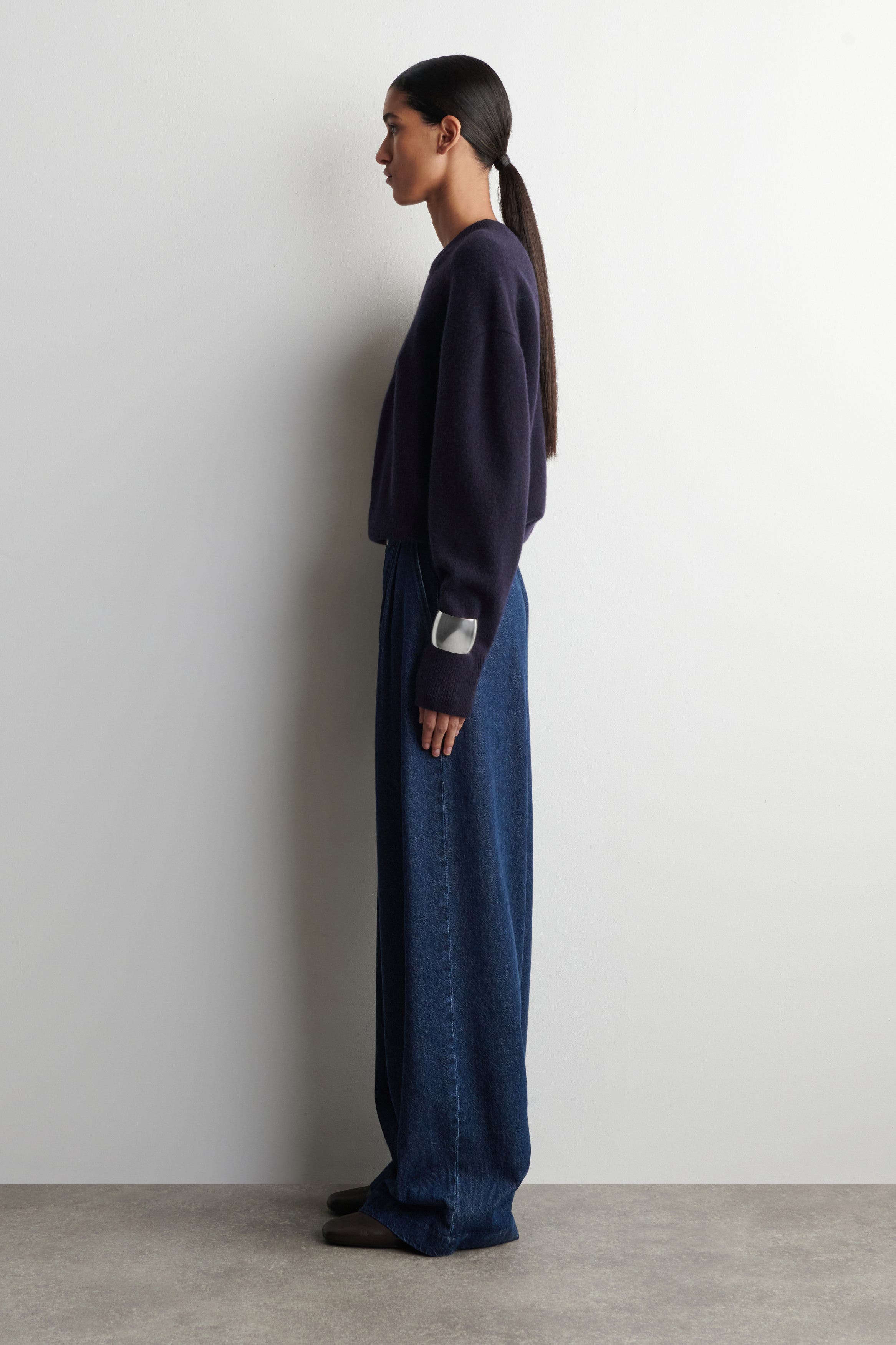 Pleated Wide Denim Pants - image 4