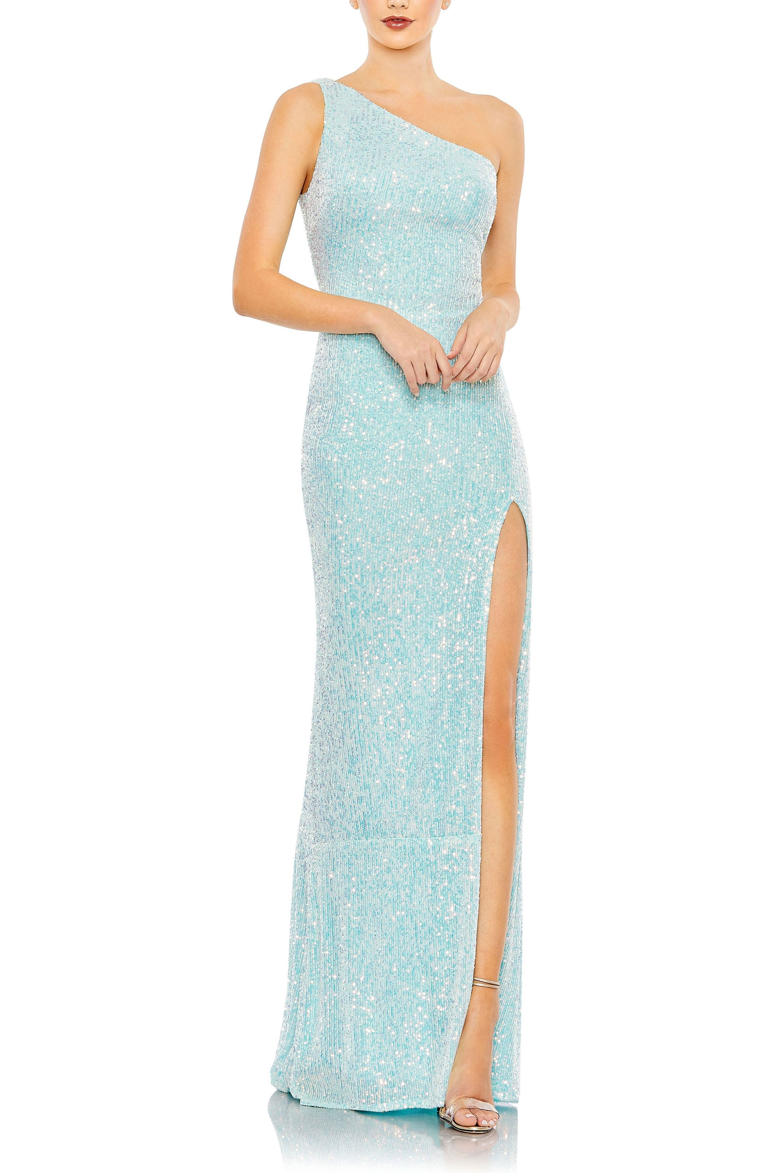 Sequined One Shoulder Draped Back Gown - image 3