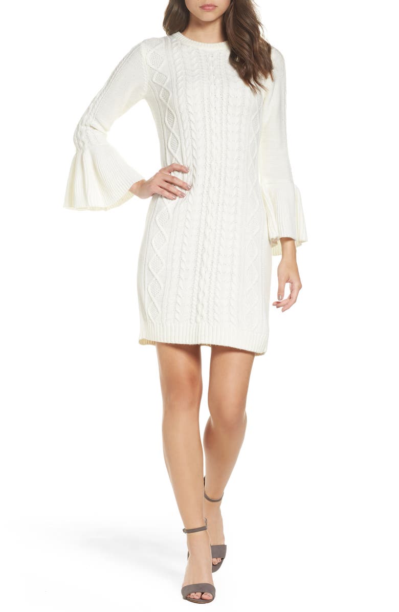 Eliza J Mixed Cable Sweater Dress, Main, color,