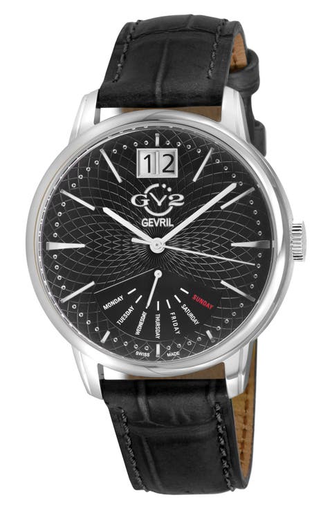 Rovescio Croc Embossed Leather Strap Watch, 42mm