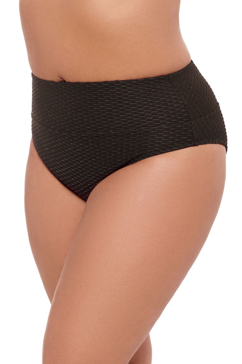 Smoothing and Sculpting Ultra Banded Grid High-Waist Swimsuit Bikini Bottoms, Alternate, color, Onyx Black