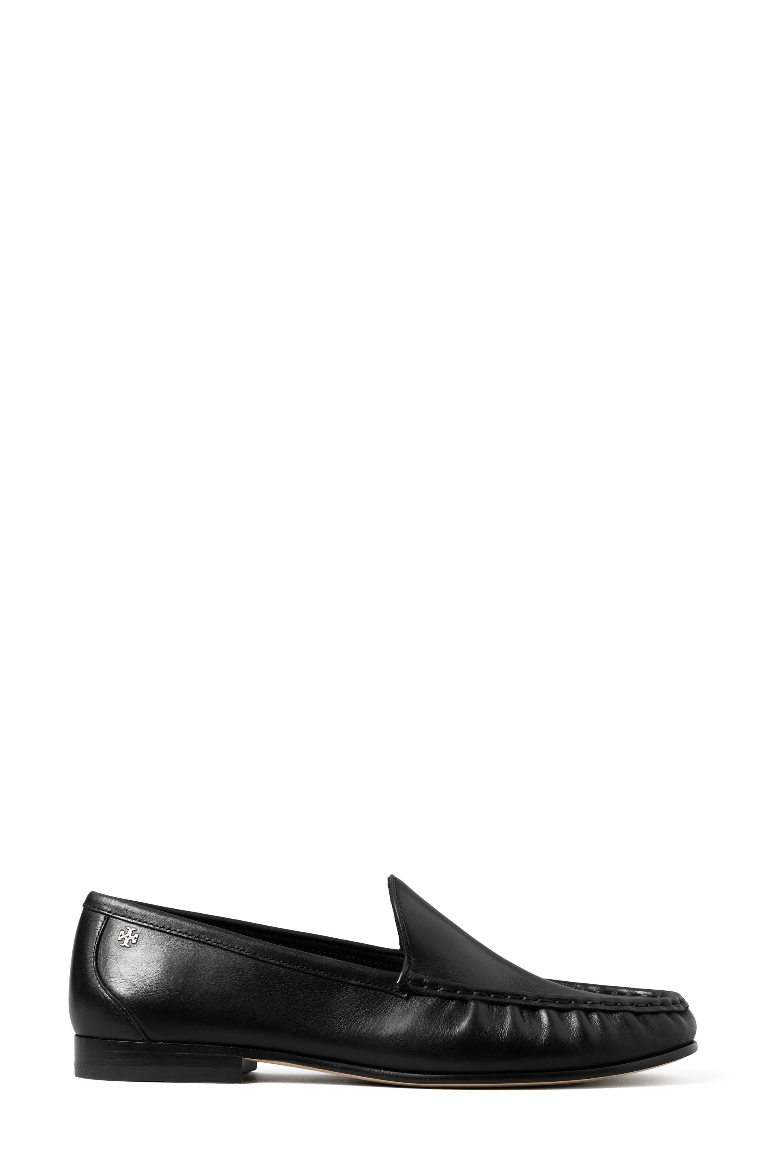 Classic Ruched Leather Loafer, Alternate, color, PERFECT BLACK