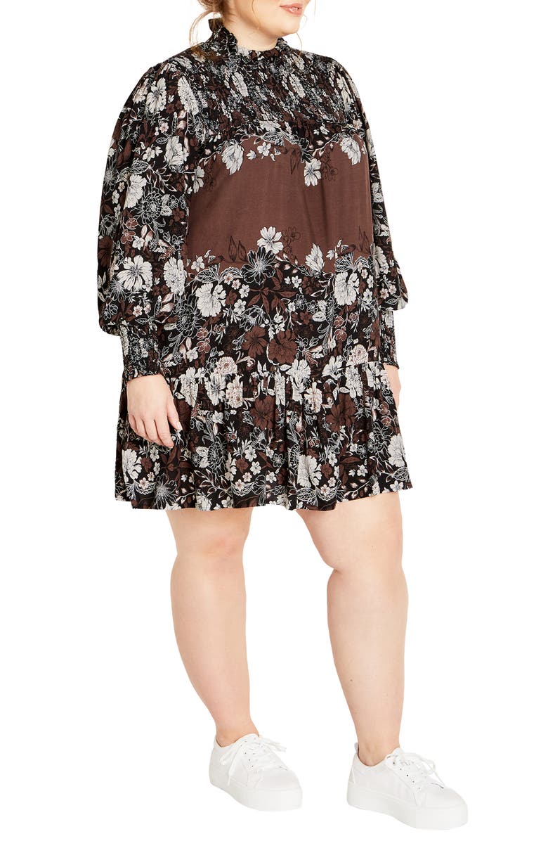 City Chic Cassia Long Sleeve Shift Dress, Alternate, color, Coco Floral Plc