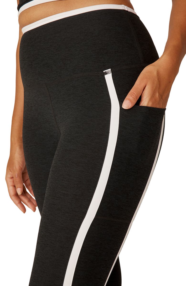 Beyond Yoga Out of Pocket Side Stripe High Waist Pocket Leggings, Alternate, color, Darkest Night/Cloud