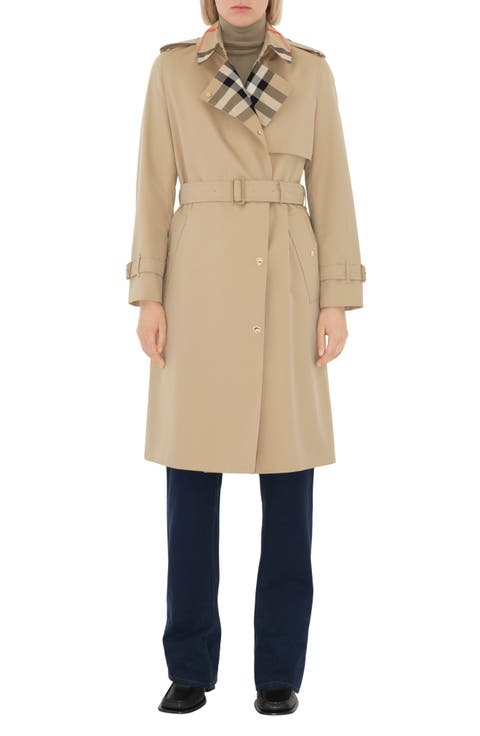 Sandridge Check Collar Cotton Gabardine Trench Coat