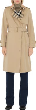Burberry Sandridge Check Collar Cotton Gabardine Trench Coat