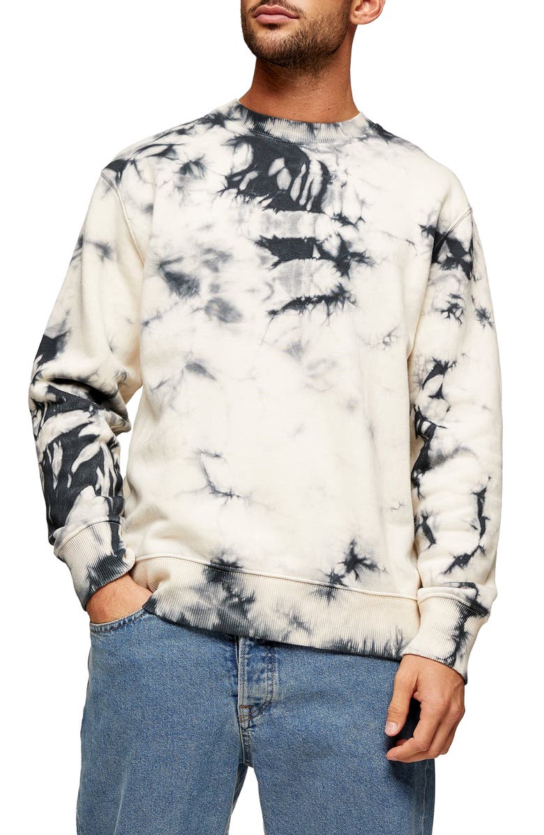 Topman Tie Dye Crewneck Sweatshirt, Main, color,