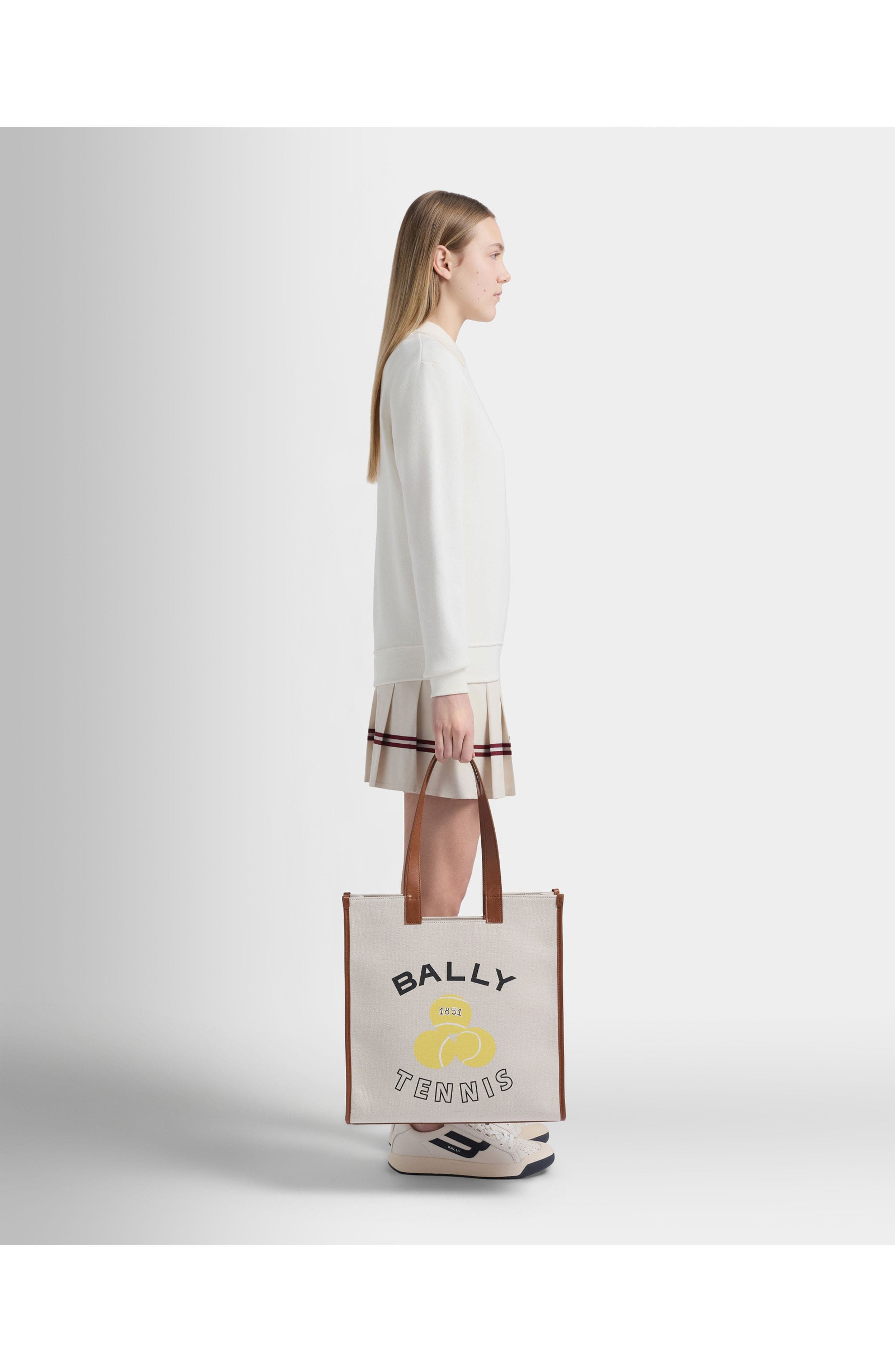 Bally Tennis Collection Tote Bag in Cotton Canvas, Main, color, White