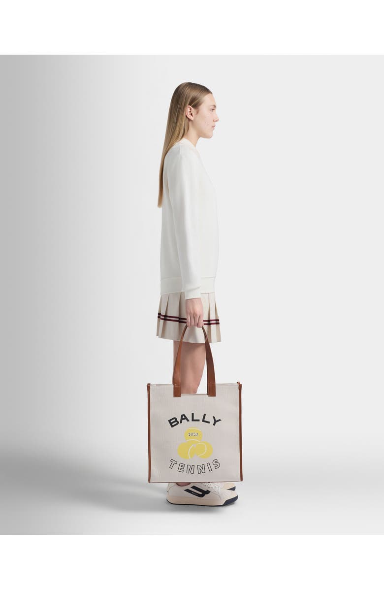 Bally Tennis Collection Tote Bag in Cotton Canvas, Main, color, White