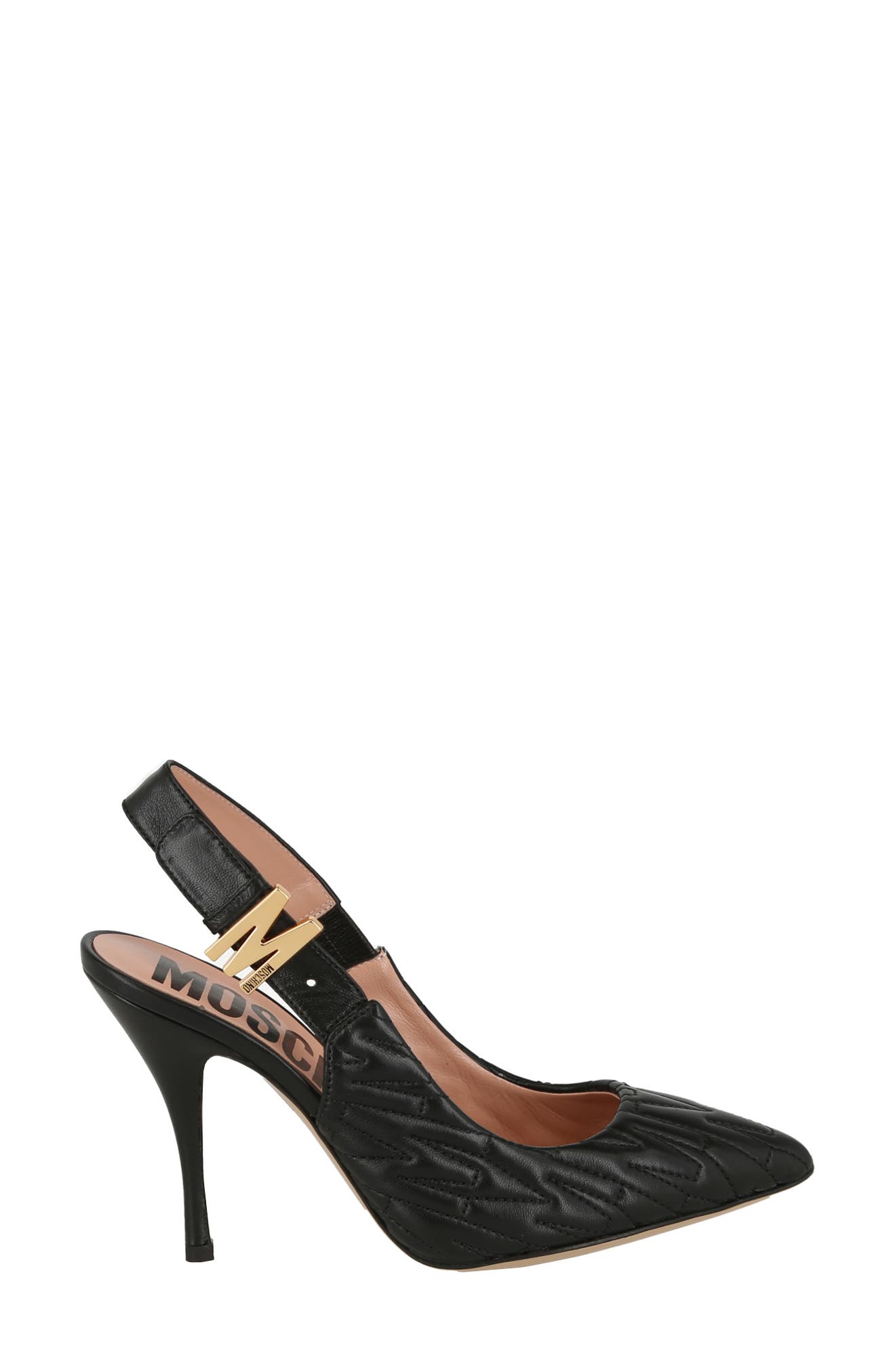 Moschino Logo Quilt Leather Slingback Pump, Alternate, color, 