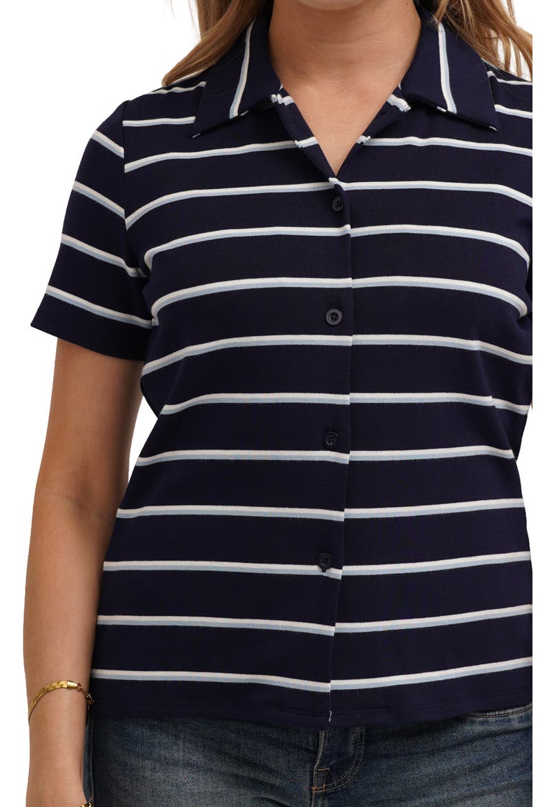 Striped Button Front Shirt, Alternate, color, ECLIPSE/ BONE/ BLUE FALLS