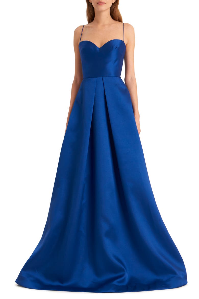 Spaghetti Strap Satin Ballgown, Main, color, SAPPHIRE
