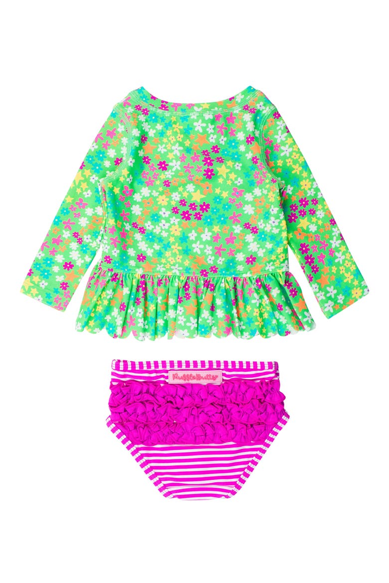 Kids' Floral Long Sleeve Two-Piece Rashguard Swimsuit, Alternate, color, GREEN