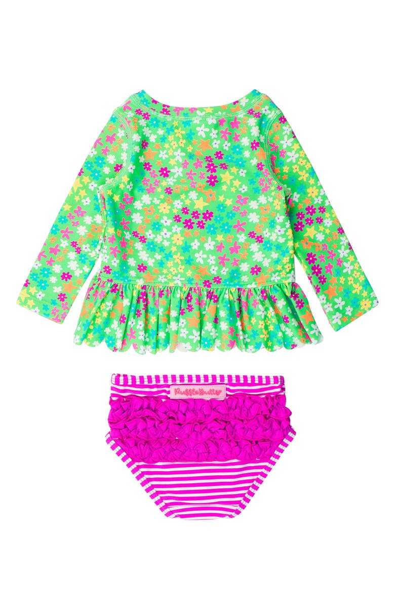 RuffleButts Kids' Floral Long Sleeve Two-Piece Rashguard Swimsuit, Alternate, color, Green