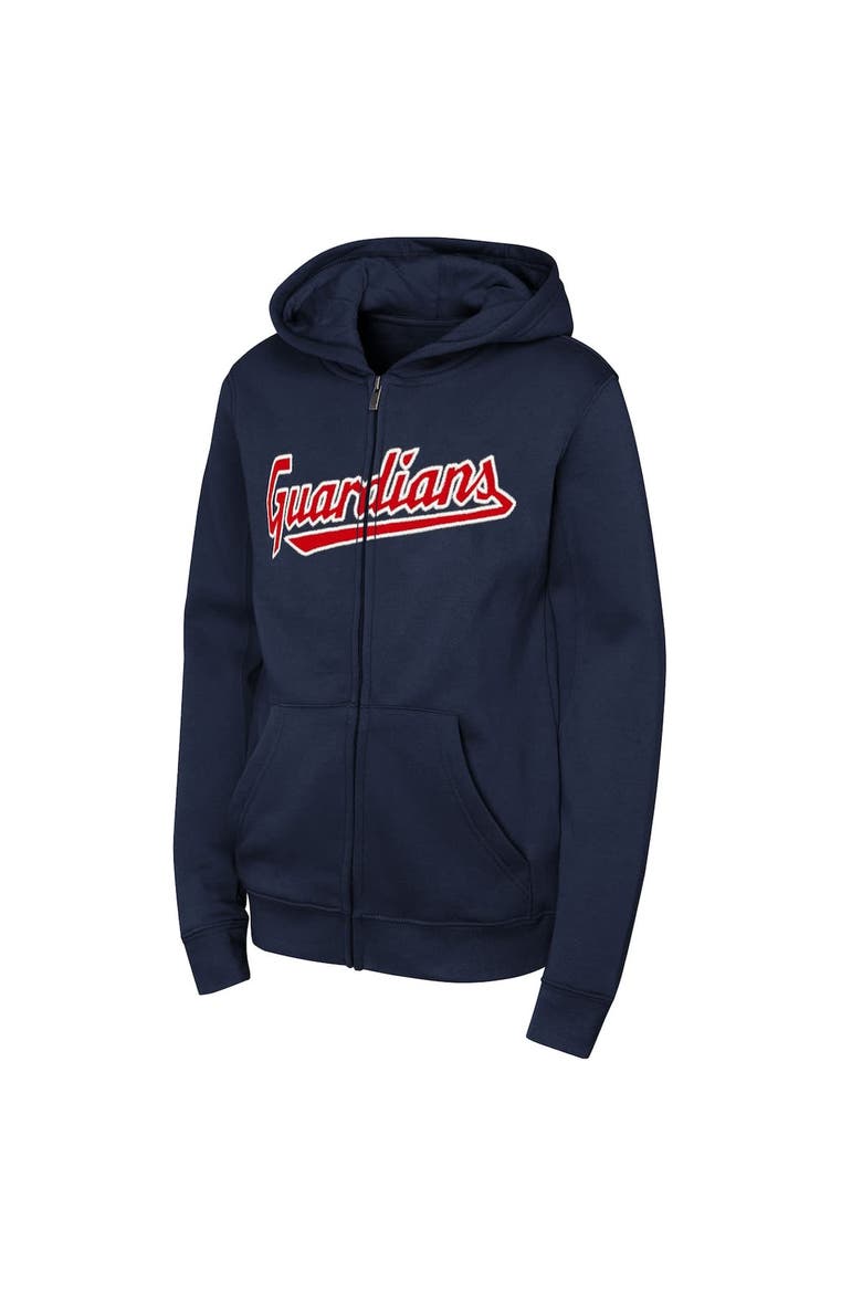 Youth  Navy Cleveland Guardians Wordmark Fleece Full-Zip Hoodie, Alternate, color, Navy