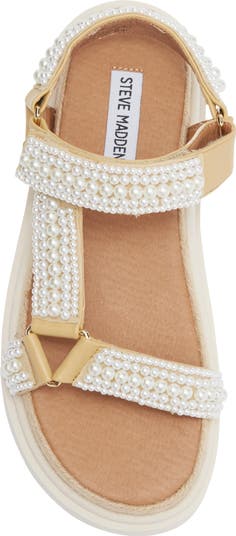 パール輝く【STEVE MADDEN】 Matina プラットフォーム サンダル Steve Madden Matina Faux Pearl Bead Platform Sandal (Women