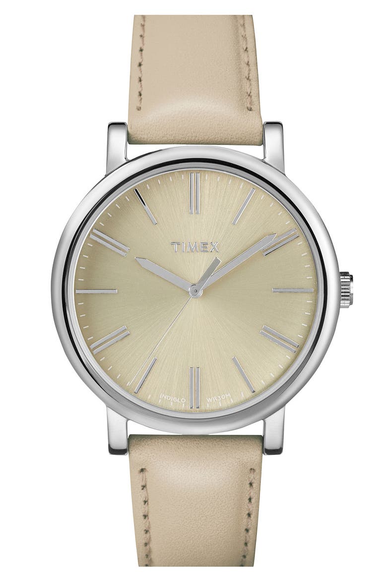 Round Leather Strap Watch, 38mm, Main, color, TAN