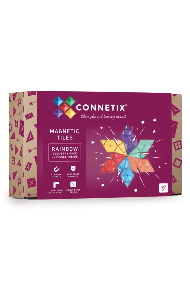 CONNETIX Kids' Rainbow Magnetic Tiles 30-Piece Geometry Pack, Main, color, Rainbow