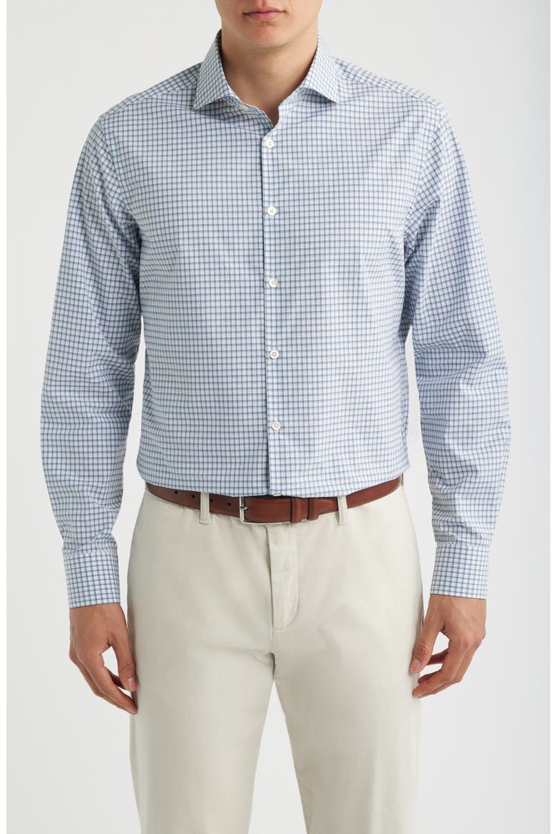 Regular Fit Windowpane Cotton Button-Up Shirt, Main, color, LIGHT BLUE