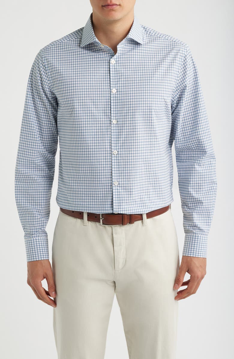 Canali Regular Fit Windowpane Cotton Button-Up Shirt, Main, color, Light Blue
