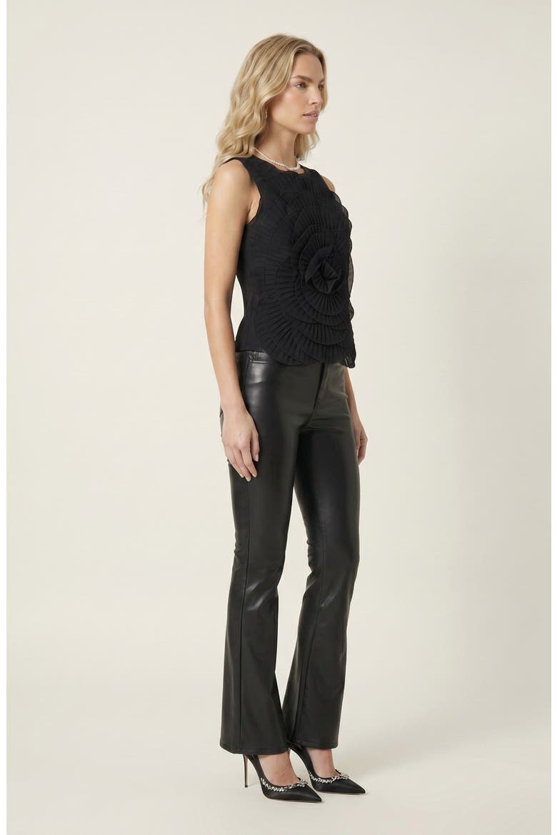 Pleated Floral Applique Sleeveless Top, Alternate, color, Black