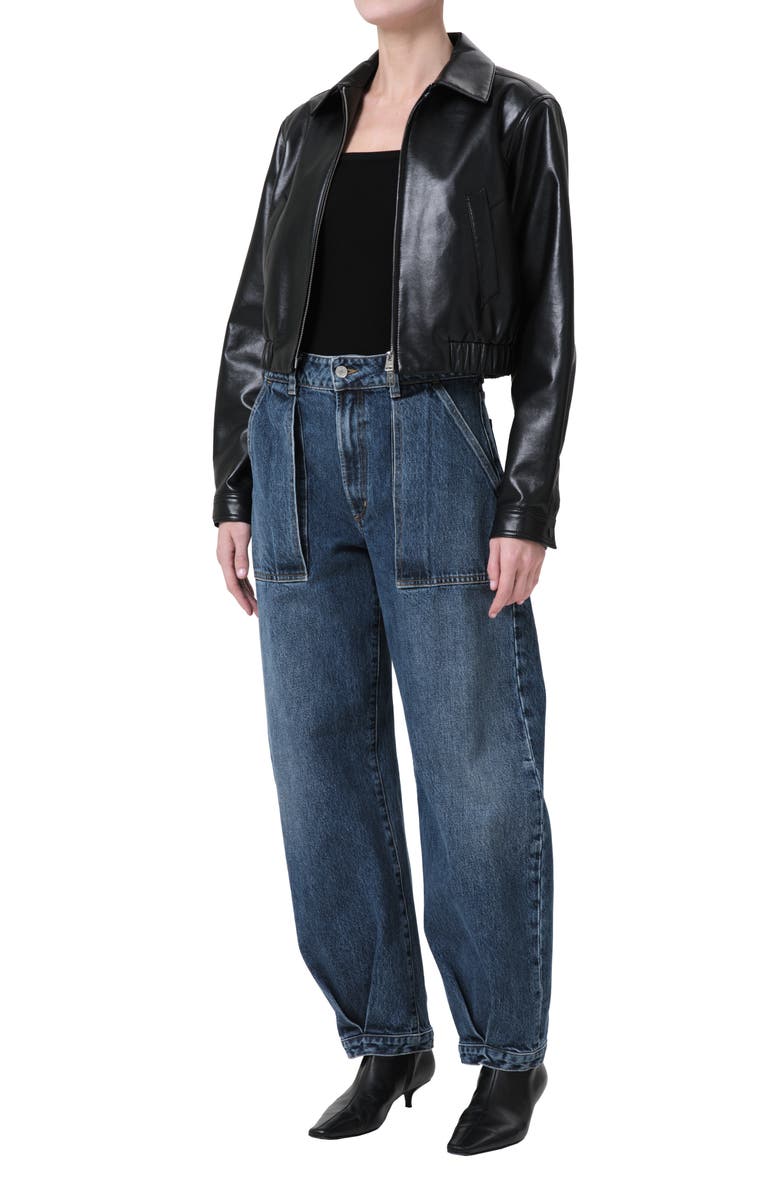 AGOLDE Essie Recycled Leather Crop Jacket, Alternate, color, Black