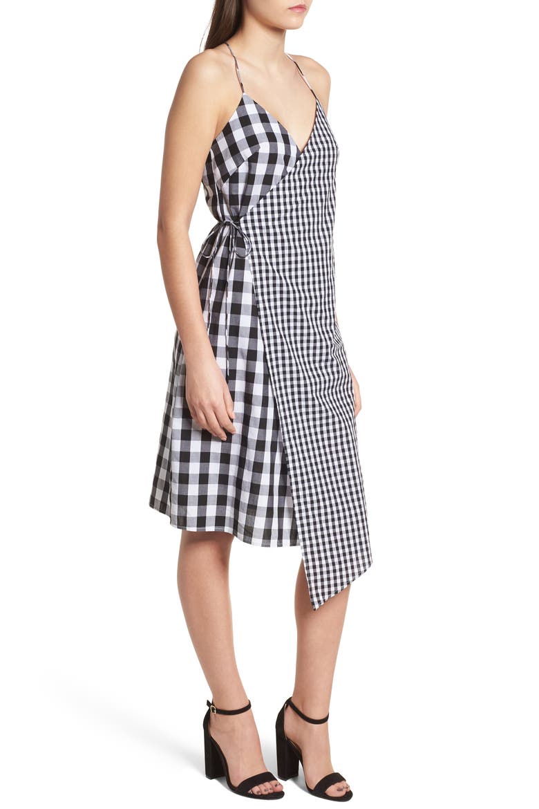 Mixed Gingham Print Wrap Dress, Alternate, color, BLACK LEXI GINGHAM