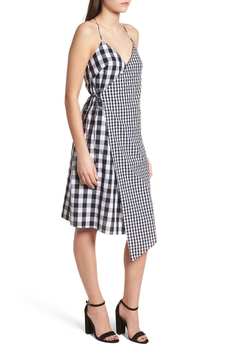 BP. Mixed Gingham Print Wrap Dress, Alternate, color,