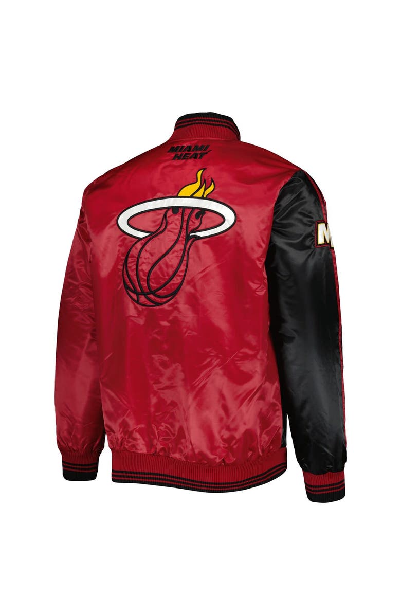 STARTER Men's Starter Black/Red Miami Heat Fast Break Satin Full-Snap Jacket, Alternate, color, 