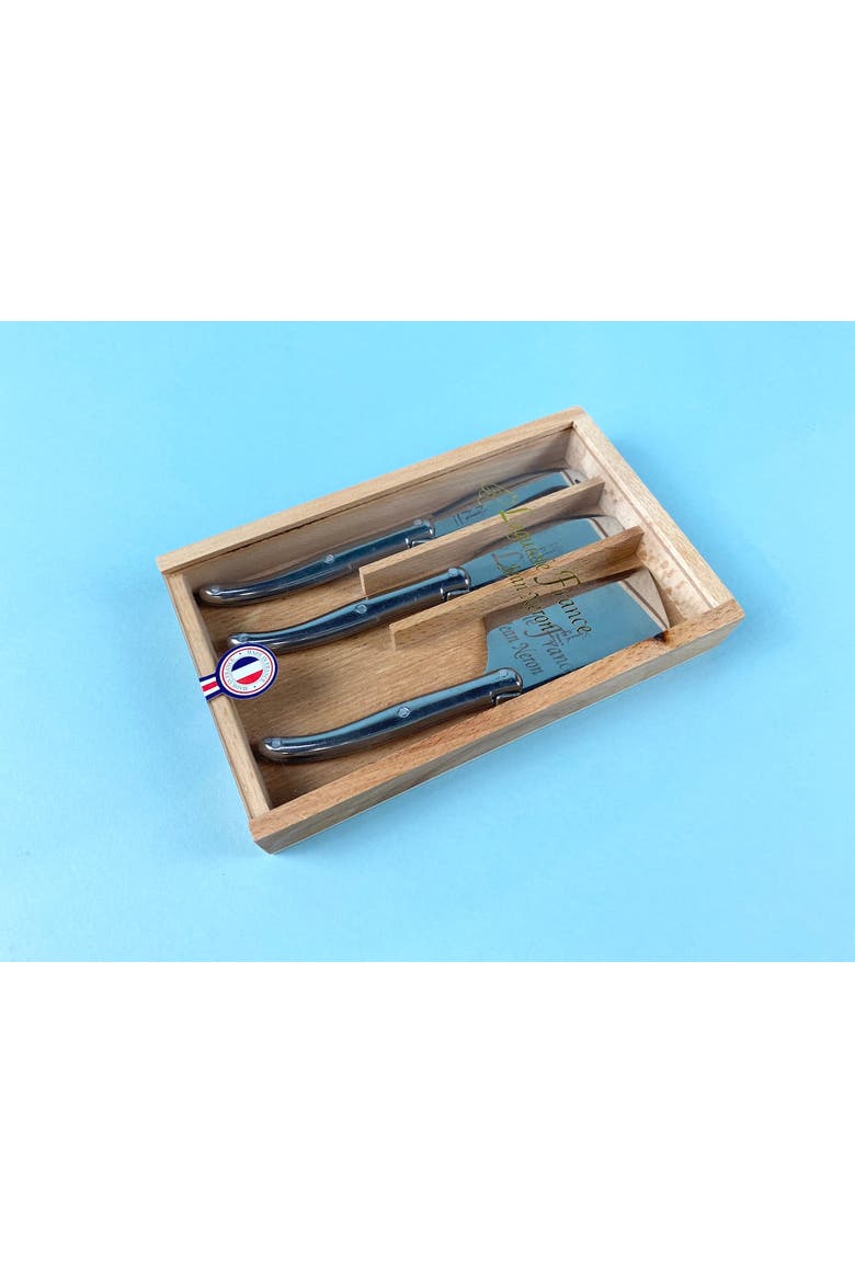 3 Piece Mini Cheese Utensil Set in Wood Box with Acrylic Lid, Alternate, color, Stainless Steel
