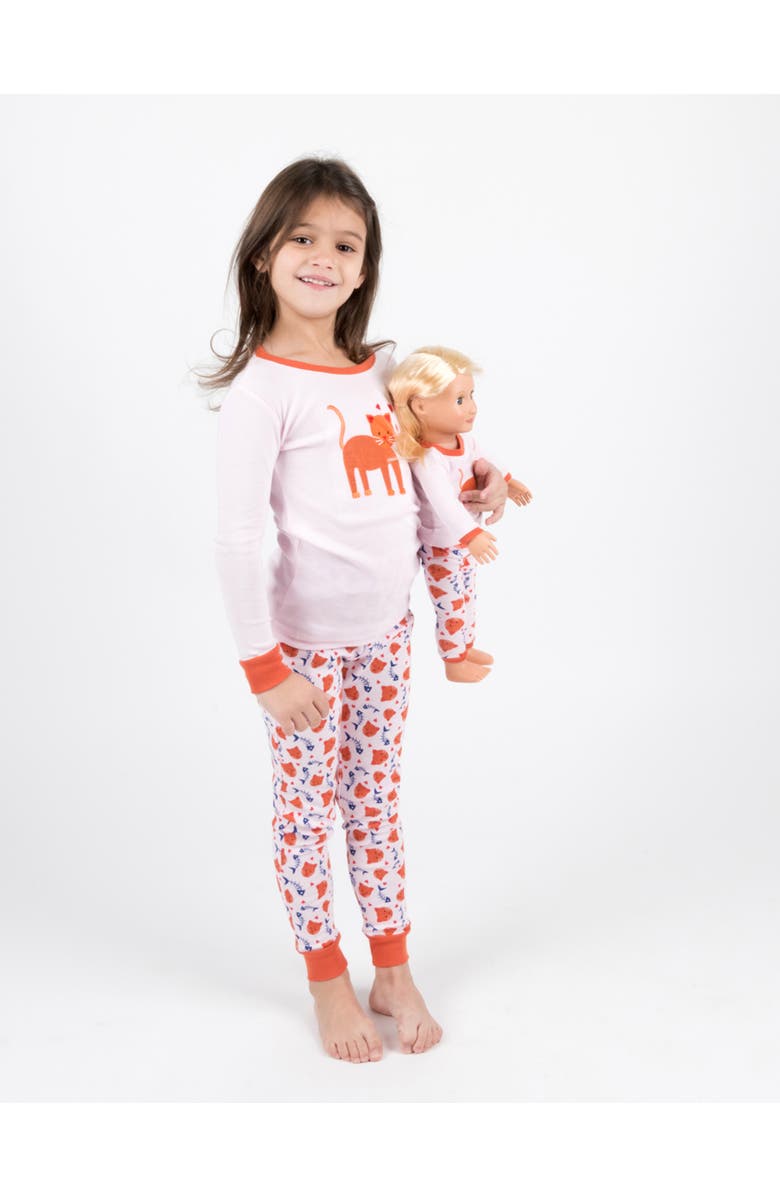 Leveret 2-pc. Cotton Short Sleeve Shirt & Shorts Animal Print Pajama Set with Matching Doll Accessory, Alternate, color, Kitten