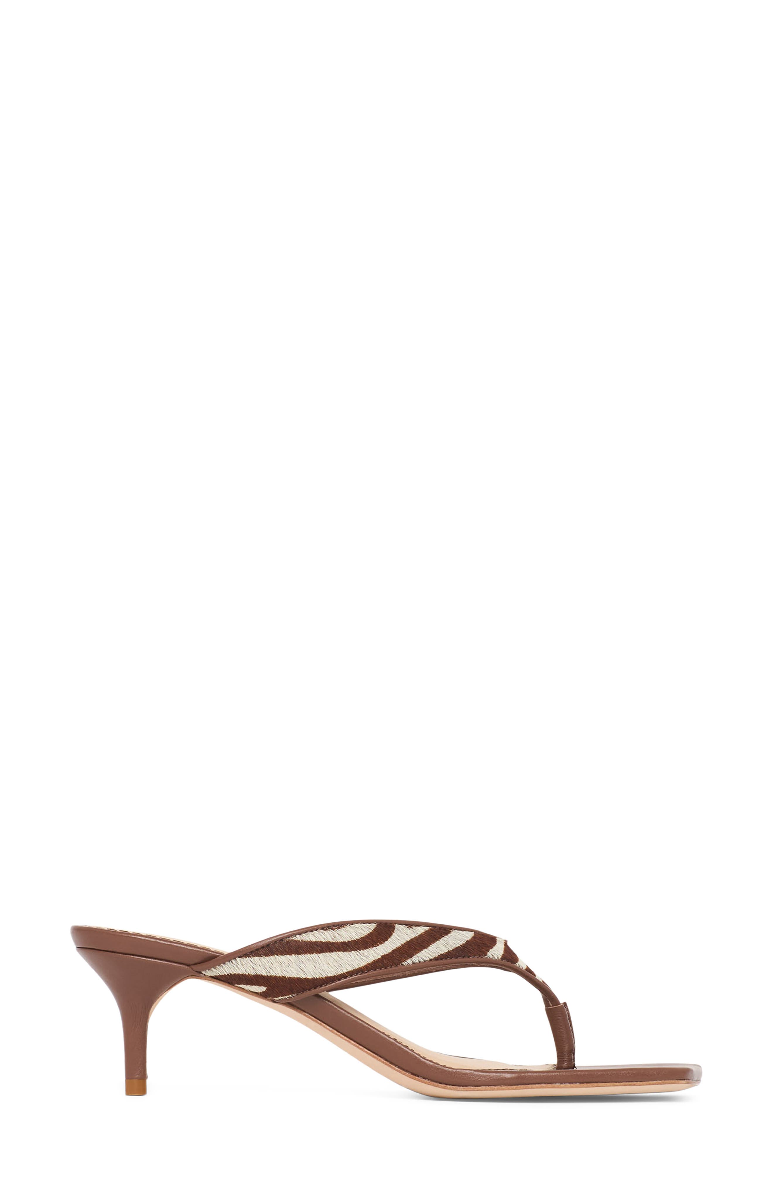 Frankie Zebra Print Calf Hair Thong Sandal, Alternate, color, DARK SEPIA/ IVORY