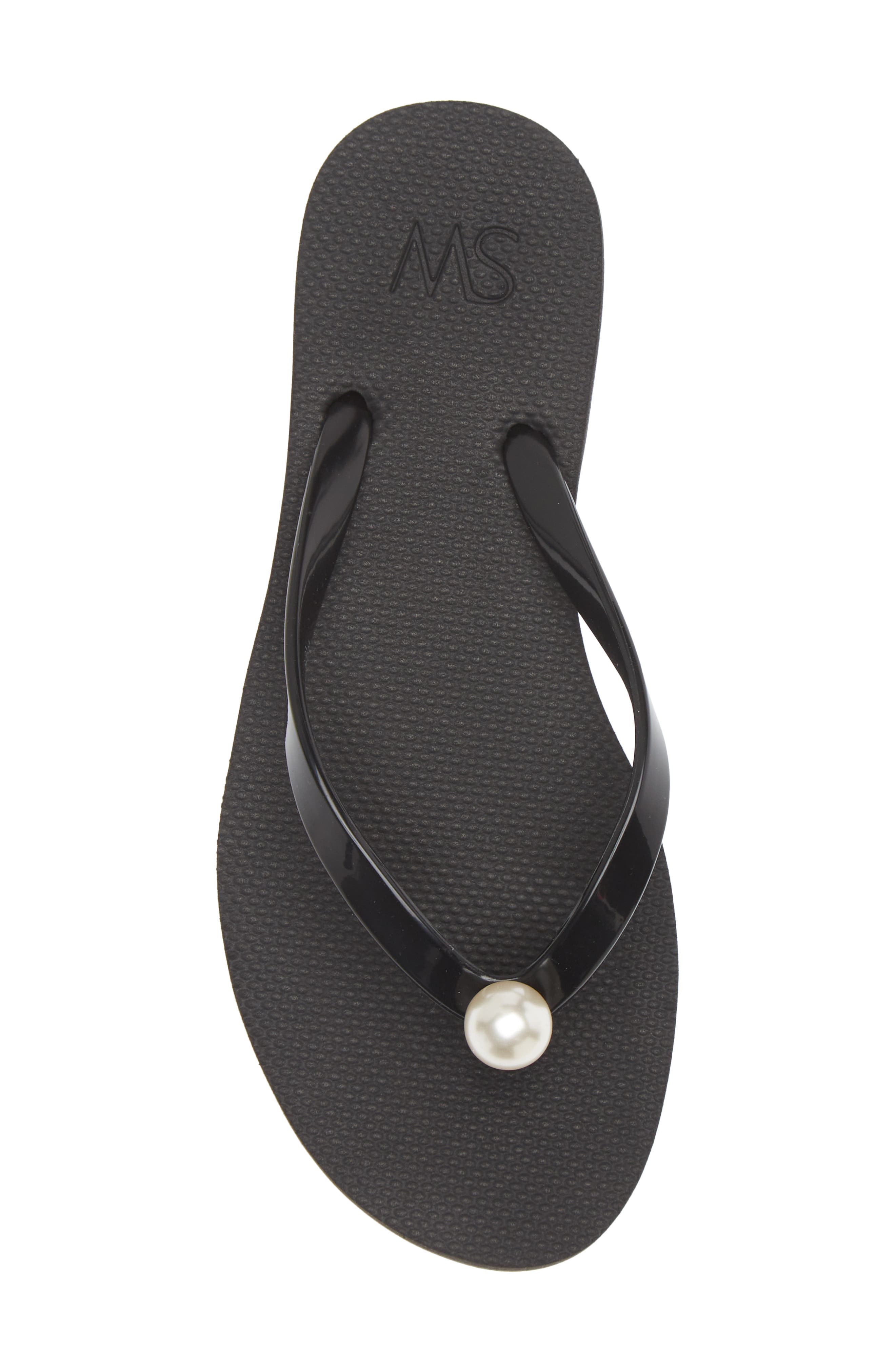 Imitation Pearl Flip Flop, Alternate, color, BLACK