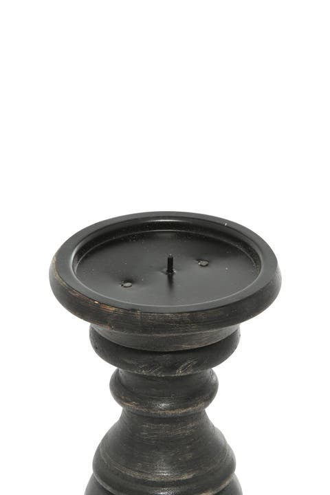 Black Mango Wood Traditional Candle Holder with Distressed Finish