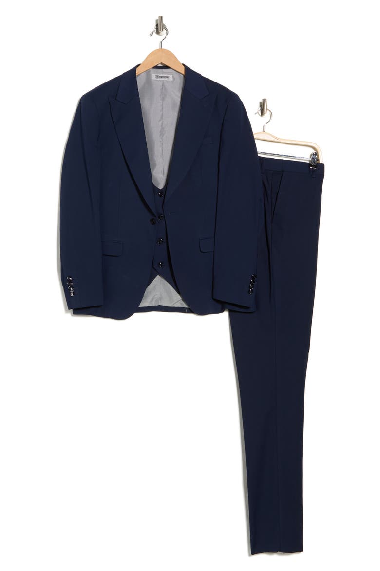 Stretch 3-Piece Suit, Alternate, color, NAVY BLUE
