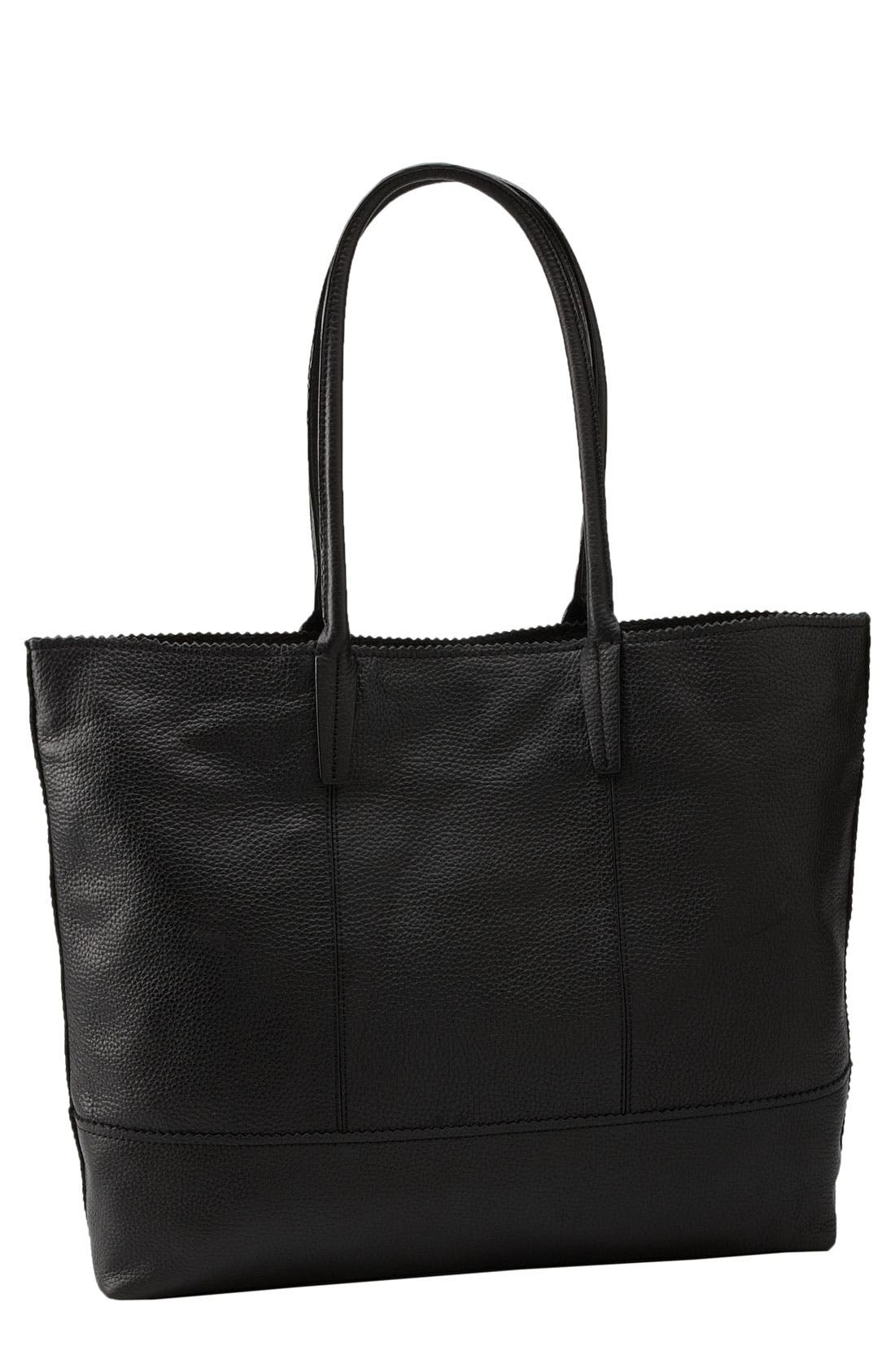 Leather Tote, Main, color, BLACK/ PINKED TRIM