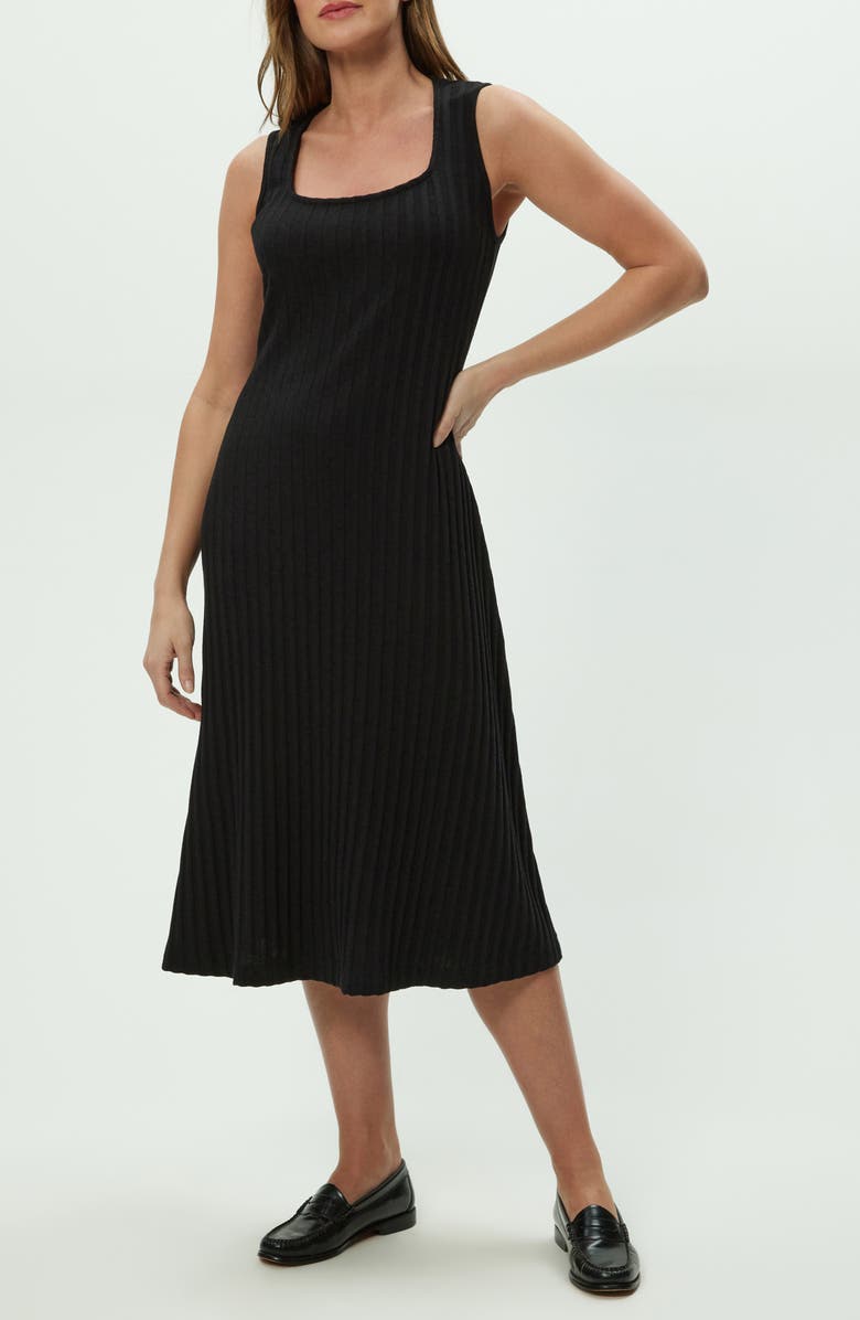 Michael Stars Sofia Wide Rib Sleeveless Cotton Blend Knit Midi Dress, Alternate, color, Black